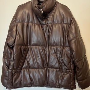 NEW. Zara_Faux Leather padded jacket_Burgundy_ Size S